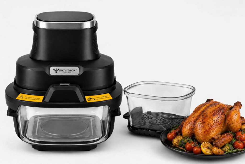 NAF 6570B 6 in 1 Crispi Air Fryer – Dual Glass Containers 4.3L & 1.8L, Portable High Heat Cooking System, Black