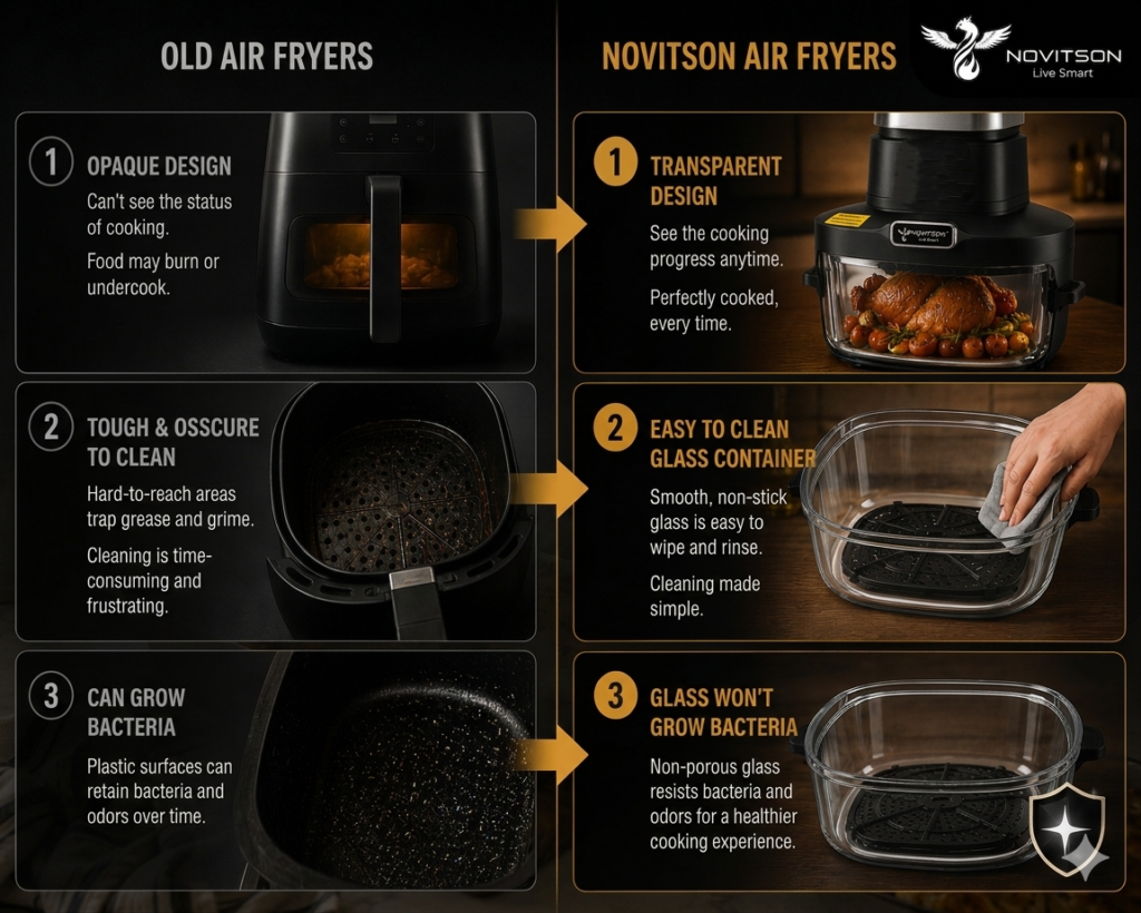 NAF 6570B 6 in 1 Crispi Air Fryer – Dual Glass Containers 4.3L & 1.8L, Portable High Heat Cooking System, Black