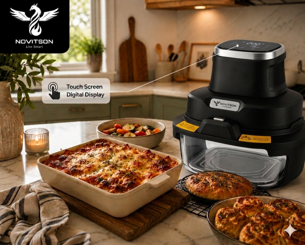 NAF 6570B 6 in 1 Crispi Air Fryer – Dual Glass Containers 4.3L & 1.8L, Portable High Heat Cooking System, Black