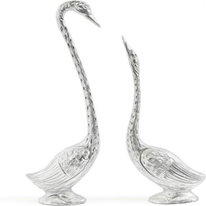 NHC-1101S | 2 Pcs Couple Swan Handicraft Set – Zinc Figurines for Elegant Home & Office Decor | Silver Color