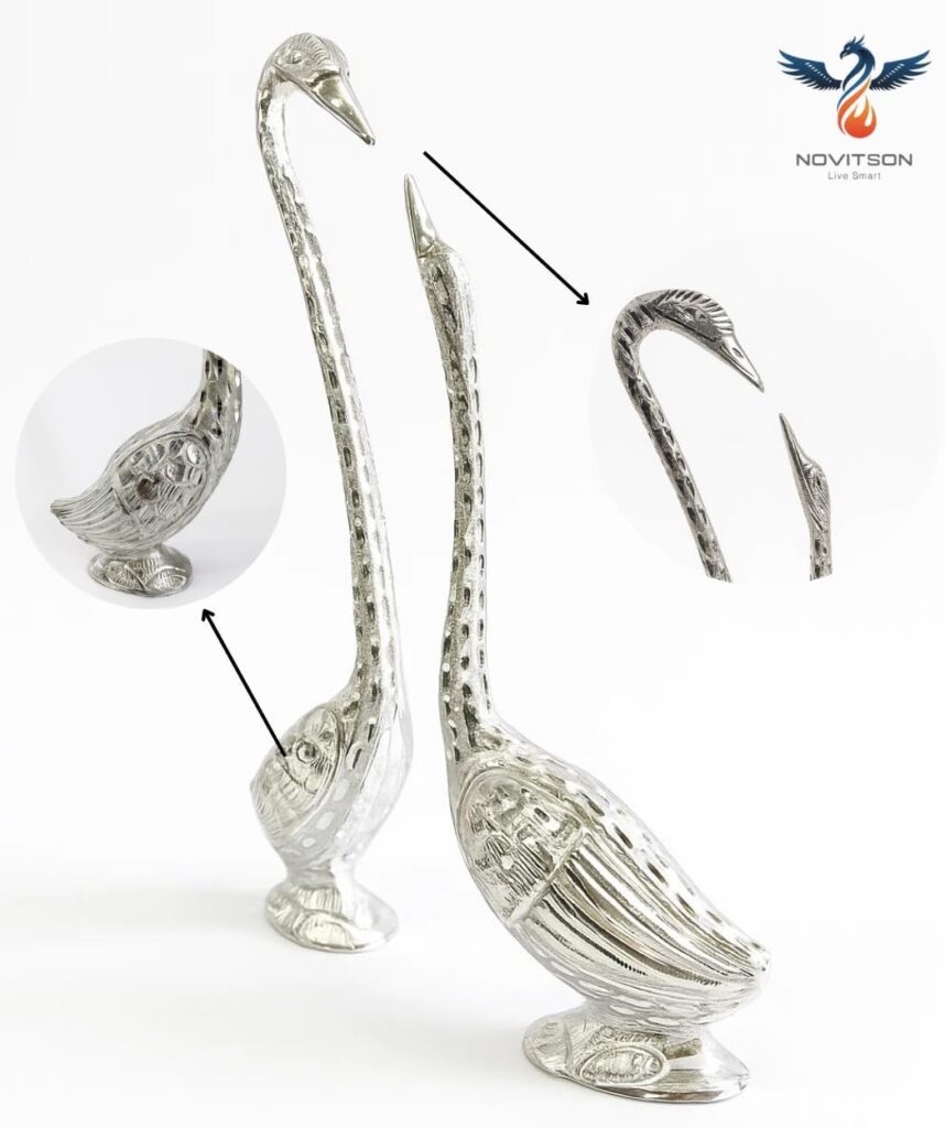 NHC-1101S | 2 Pcs Couple Swan Handicraft Set – Zinc Figurines for Elegant Home & Office Decor | Silver Color