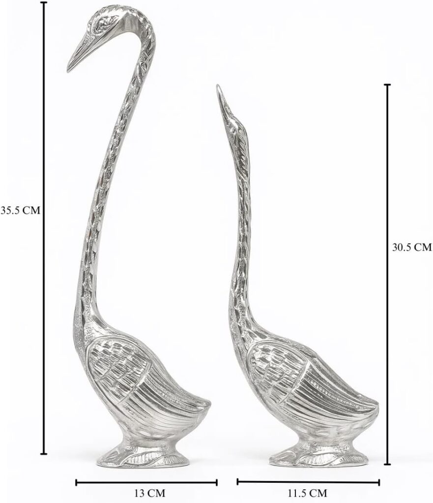 NHC-1101S | 2 Pcs Couple Swan Handicraft Set – Zinc Figurines for Elegant Home & Office Decor | Silver Color