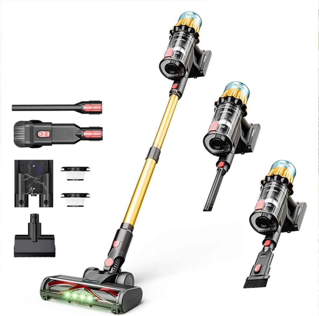 NVC-4840G Cordless Handheld Vacuum Cleaner with 60 Minutes Battery, 650W / 40Kpa Rechargeable Battery, LED Touch Display, Tangle-Free Motorized Cleaner Head, HEPA Filter, Cyclone Technology
