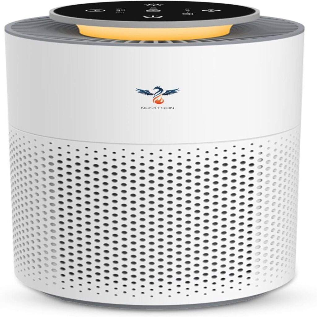 NAP-7060W HEPA Air Purifier with Activated Charcoal & Aroma | CADR 60 m³/h | Dust, Mites, Smoke, Pollen, Fiber, Pet Dander Removal | Touch Control, 3 Speeds, Night Lamp, Timer, Child Lock