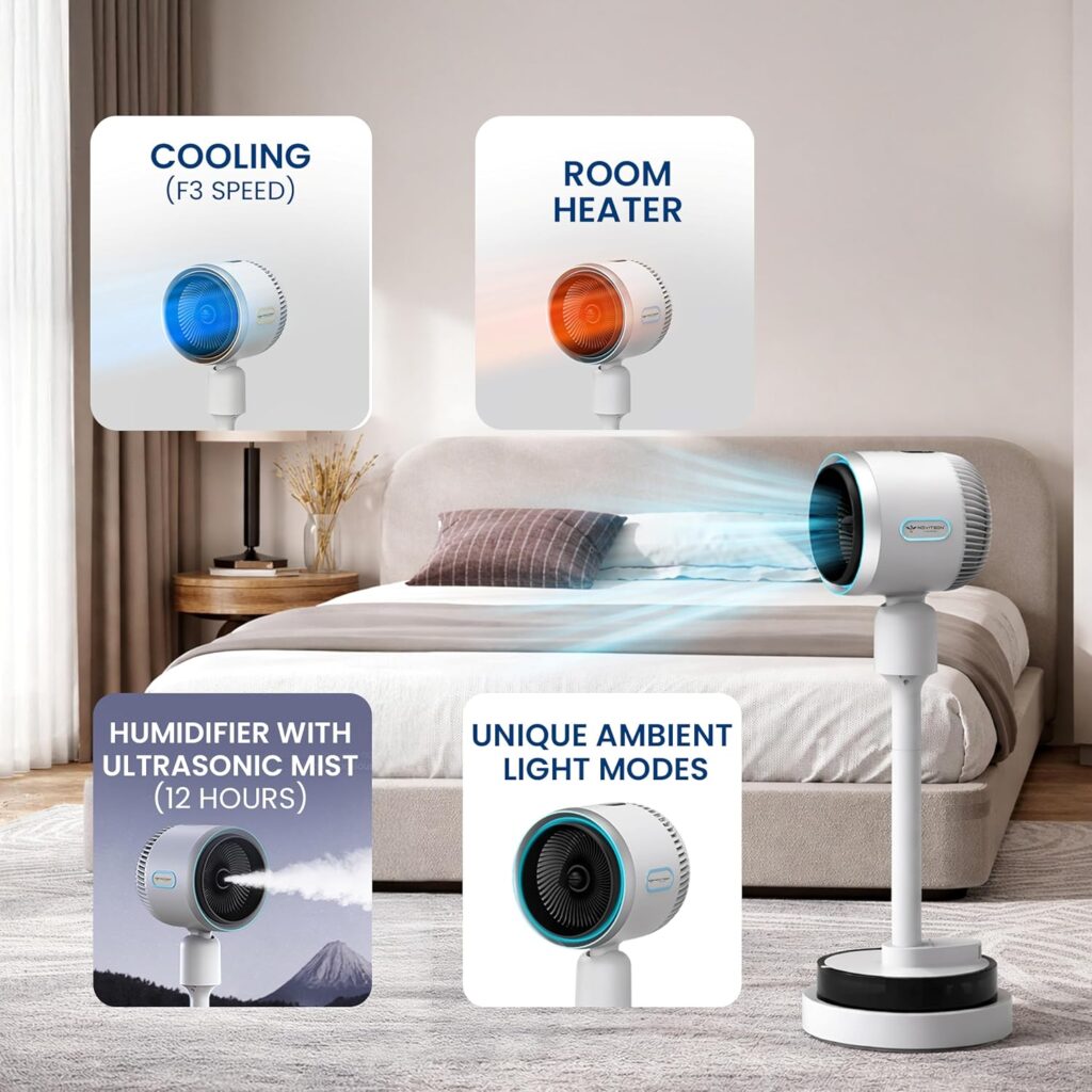 NHC-4810W Cooling & Heating Mist Fan with Humidifier, 3-Speed Fan, Natural Wind Mode, Touch Display & Remote Control, Ultra-Low Noise, Wide Oscillation for Home & Office
