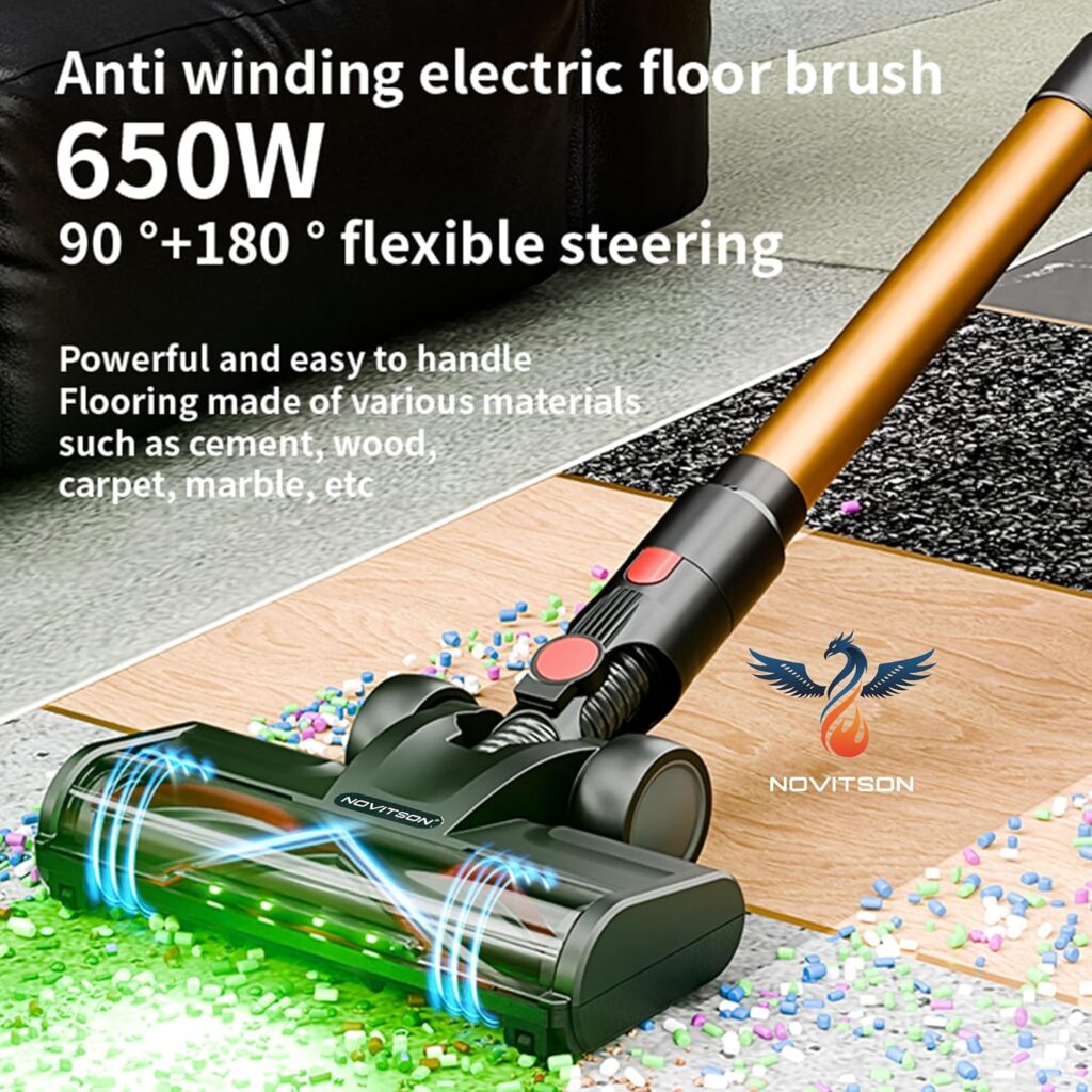 NVC-4840G Cordless Handheld Vacuum Cleaner with 60 Minutes Battery, 650W / 40Kpa Rechargeable Battery, LED Touch Display, Tangle-Free Motorized Cleaner Head, HEPA Filter, Cyclone Technology
