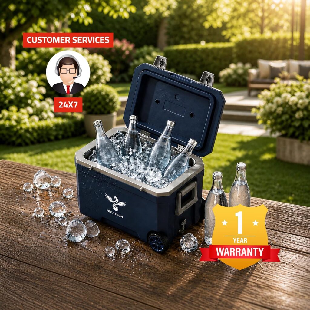 Portable Cooler Box NIB-8185BE – Wheeled, Lightweight & Foldable handles, Easy-Carry Travel Cooler for Outdoor, Camping & Picnic, Blue – 45L