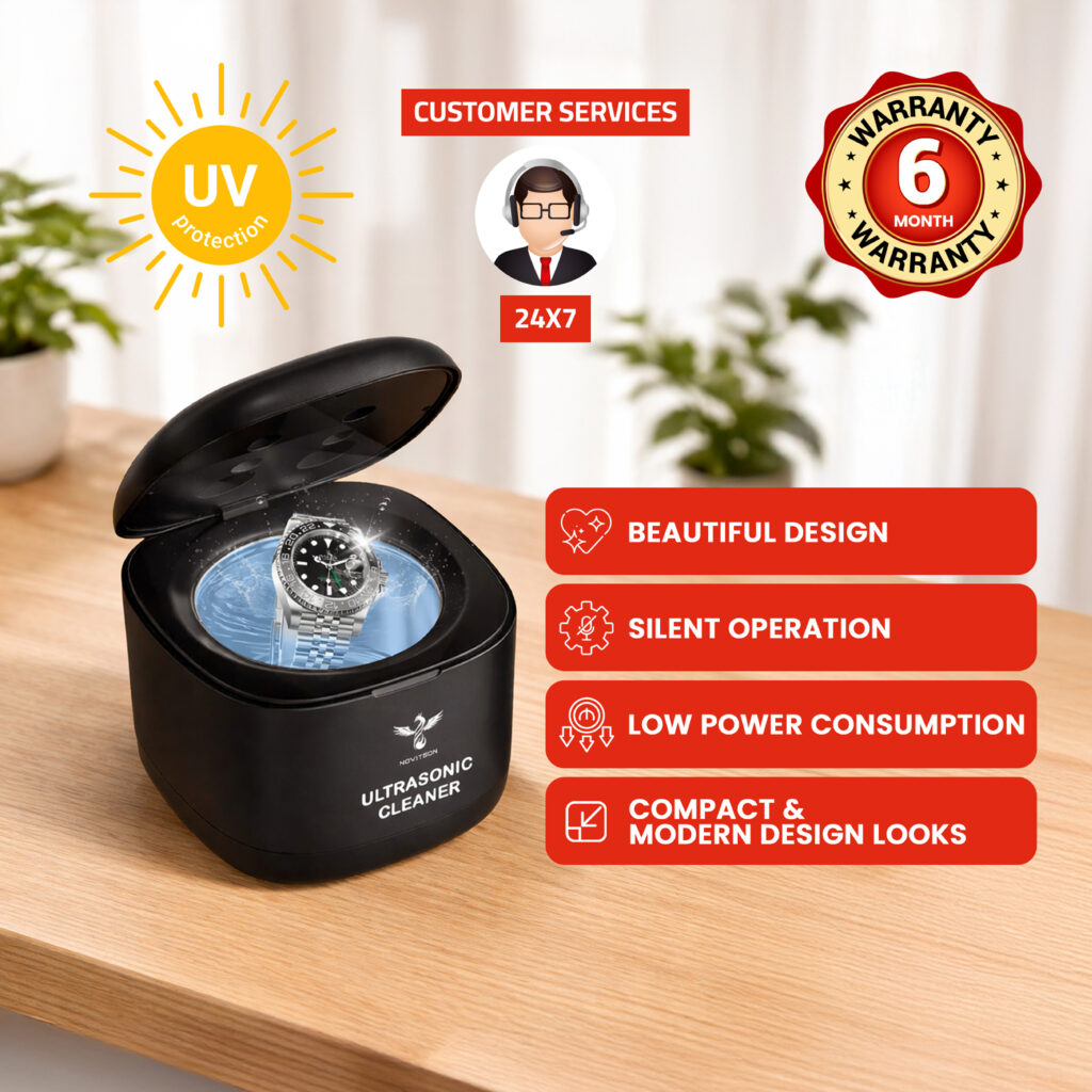 Premium Ultrasonic Ornaments Cleaner 200ML for Delicate Cleaning Jewellery, Eyewears, Watches and other Ornaments – Black NJC-4020B