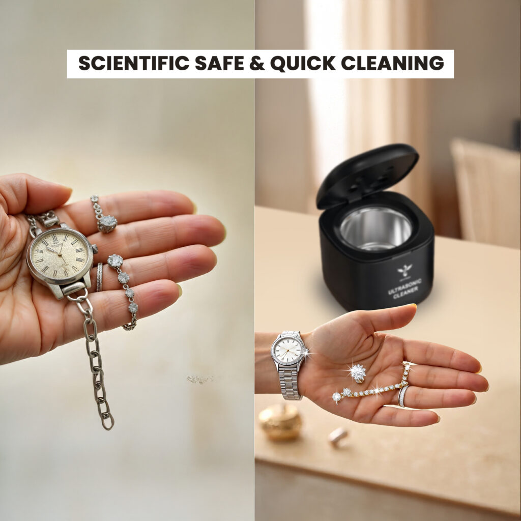 Premium Ultrasonic Ornaments Cleaner 200ML for Delicate Cleaning Jewellery, Eyewears, Watches and other Ornaments – Black NJC-4020B