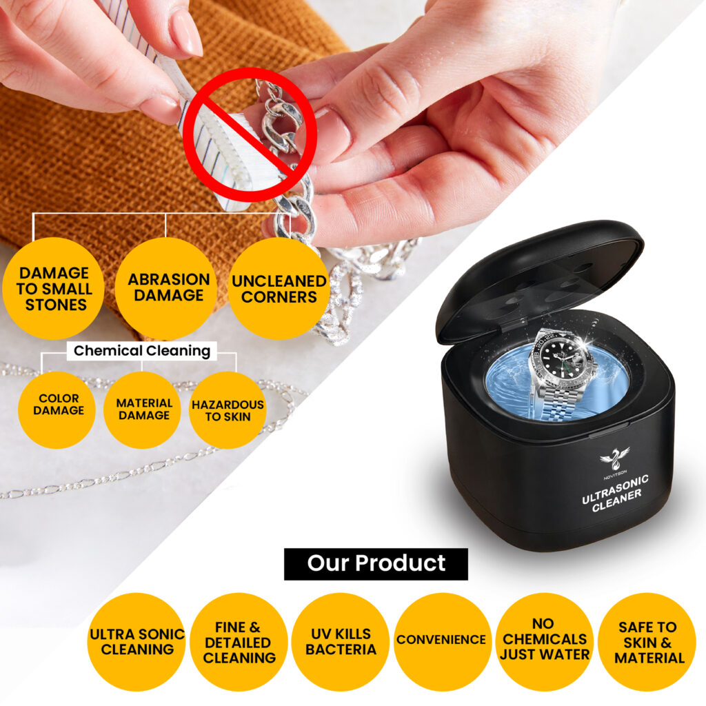 Premium Ultrasonic Ornaments Cleaner 200ML for Delicate Cleaning Jewellery, Eyewears, Watches and other Ornaments – Black NJC-4020B