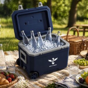 Portable Cooler Box NIB-8185BE – Wheeled, Lightweight & Foldable handles, Easy-Carry Travel Cooler for Outdoor, Camping & Picnic, Blue – 45L