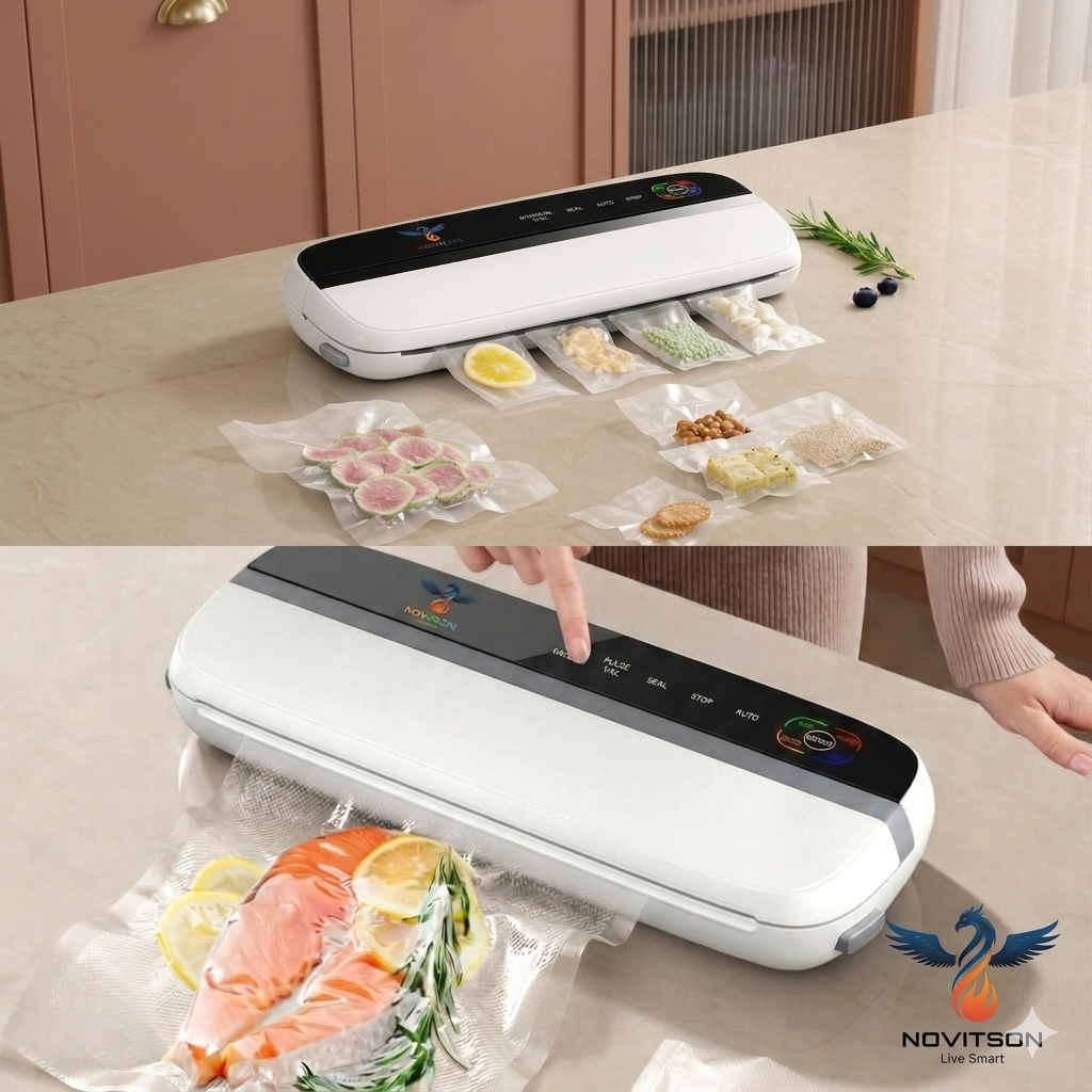 NVS-7321B Vacuum Sealer Machine for Food Preservation | Automatic Fresh Keeping & Air Sealing System, White