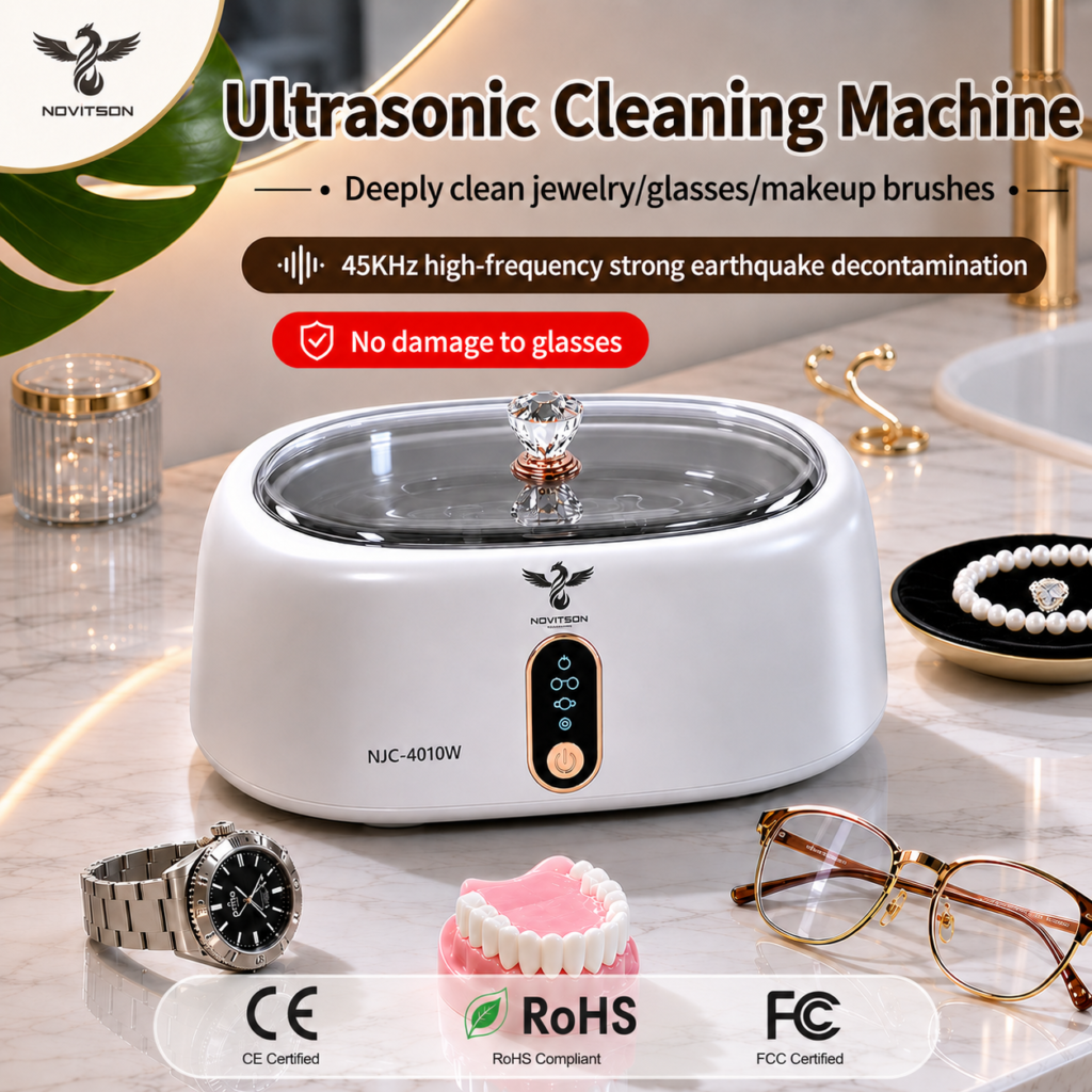 NJC-4010W Automatic Ultrasonic Cleaner 500ML – Powerful Cleaning for Ornaments, Eyewear & Daily Essentials, Stable Plug In Operation, Modern Lightweight Build, White