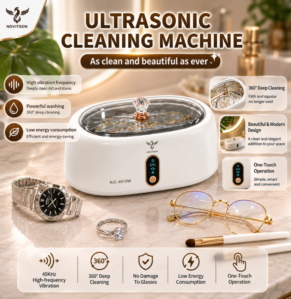 NJC-4010W Automatic Ultrasonic Cleaner 500ML – Powerful Cleaning for Ornaments, Eyewear & Daily Essentials, Stable Plug In Operation, Modern Lightweight Build, White