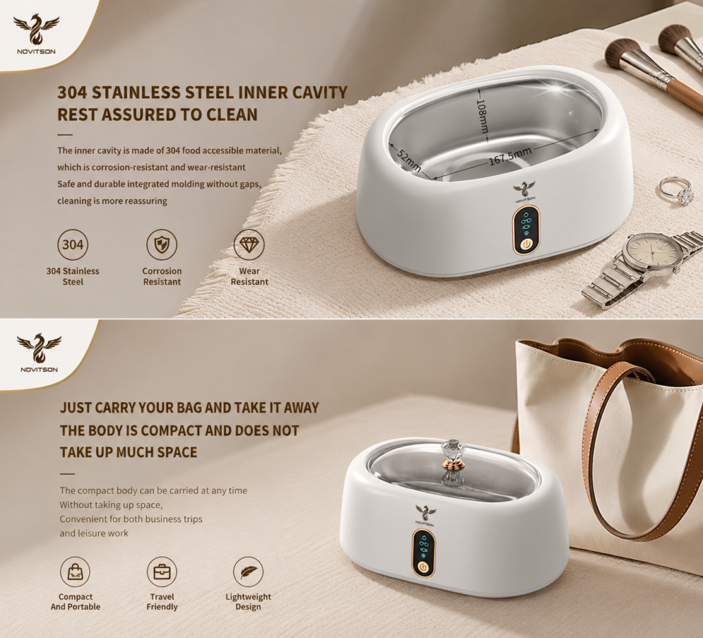 NJC-4010W Automatic Ultrasonic Cleaner 500ML – Powerful Cleaning for Ornaments, Eyewear & Daily Essentials, Stable Plug In Operation, Modern Lightweight Build, White